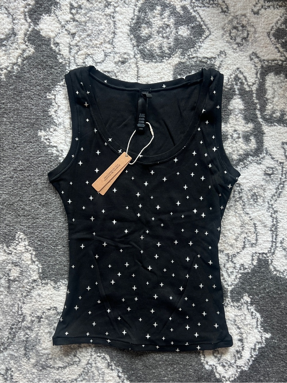 SKIMS Black Tank Top with White Star Print